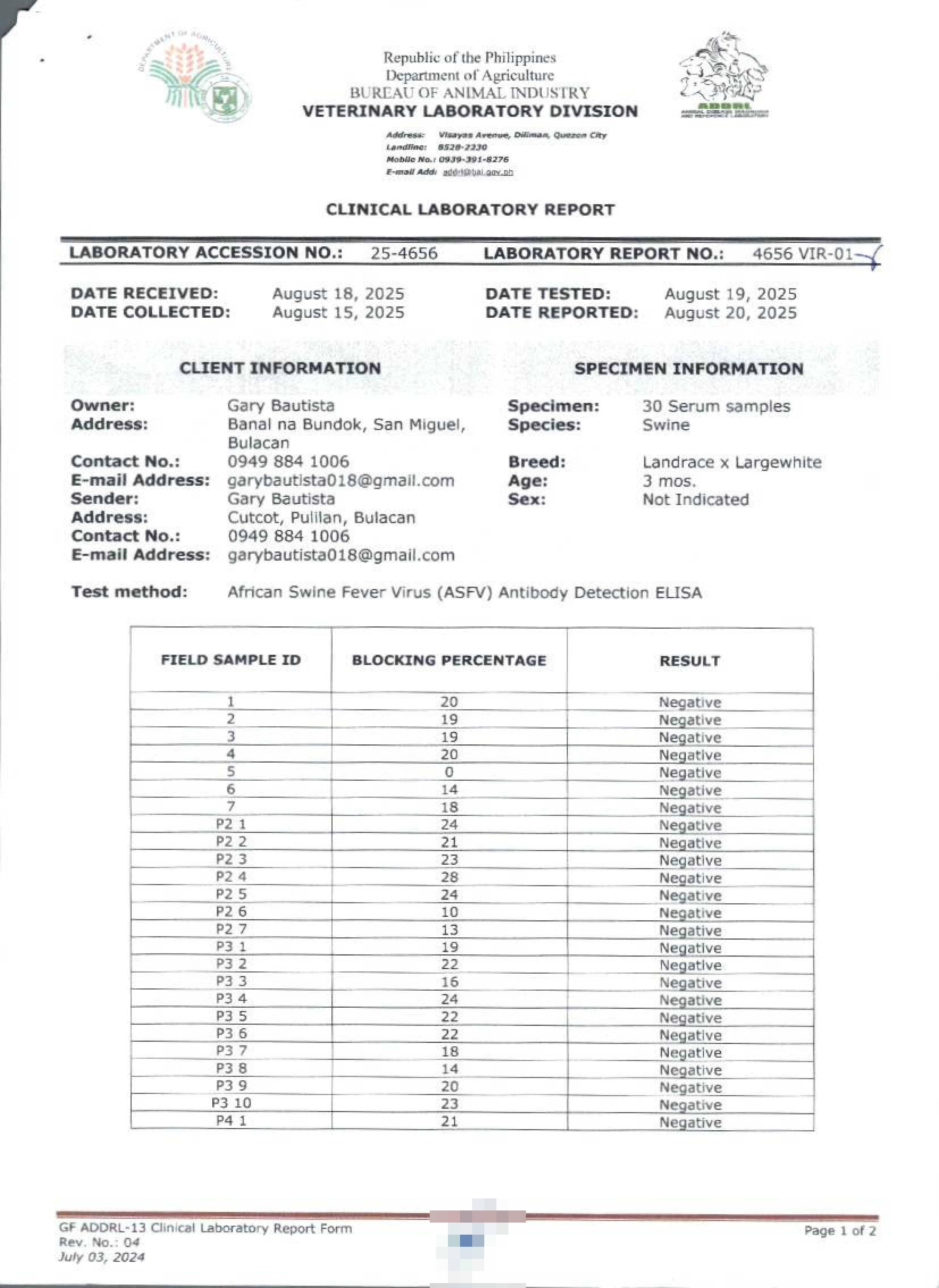 2025 ELISA Test 1 Out of 3